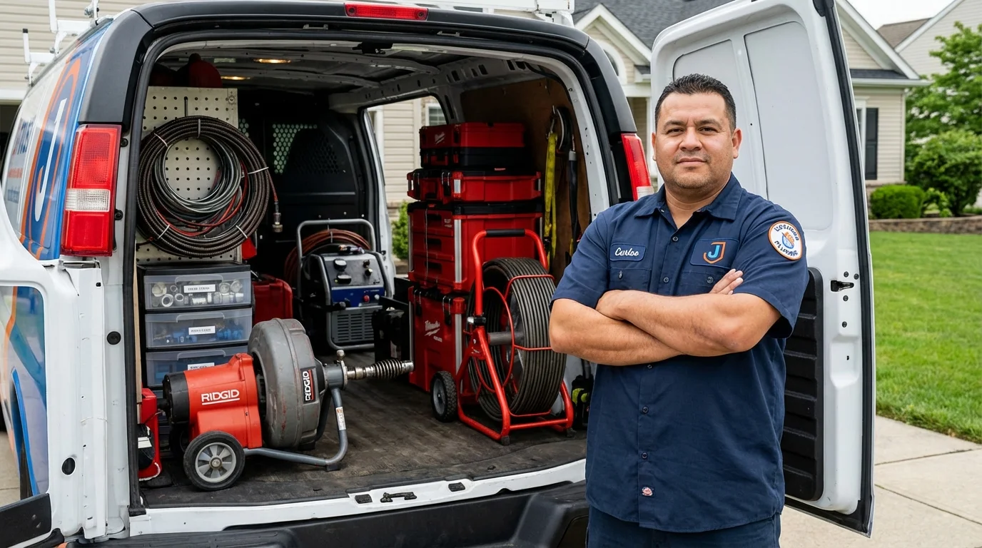 Professional drain cleaning equipment and Johns Plumbing LLC plumber in Kemp