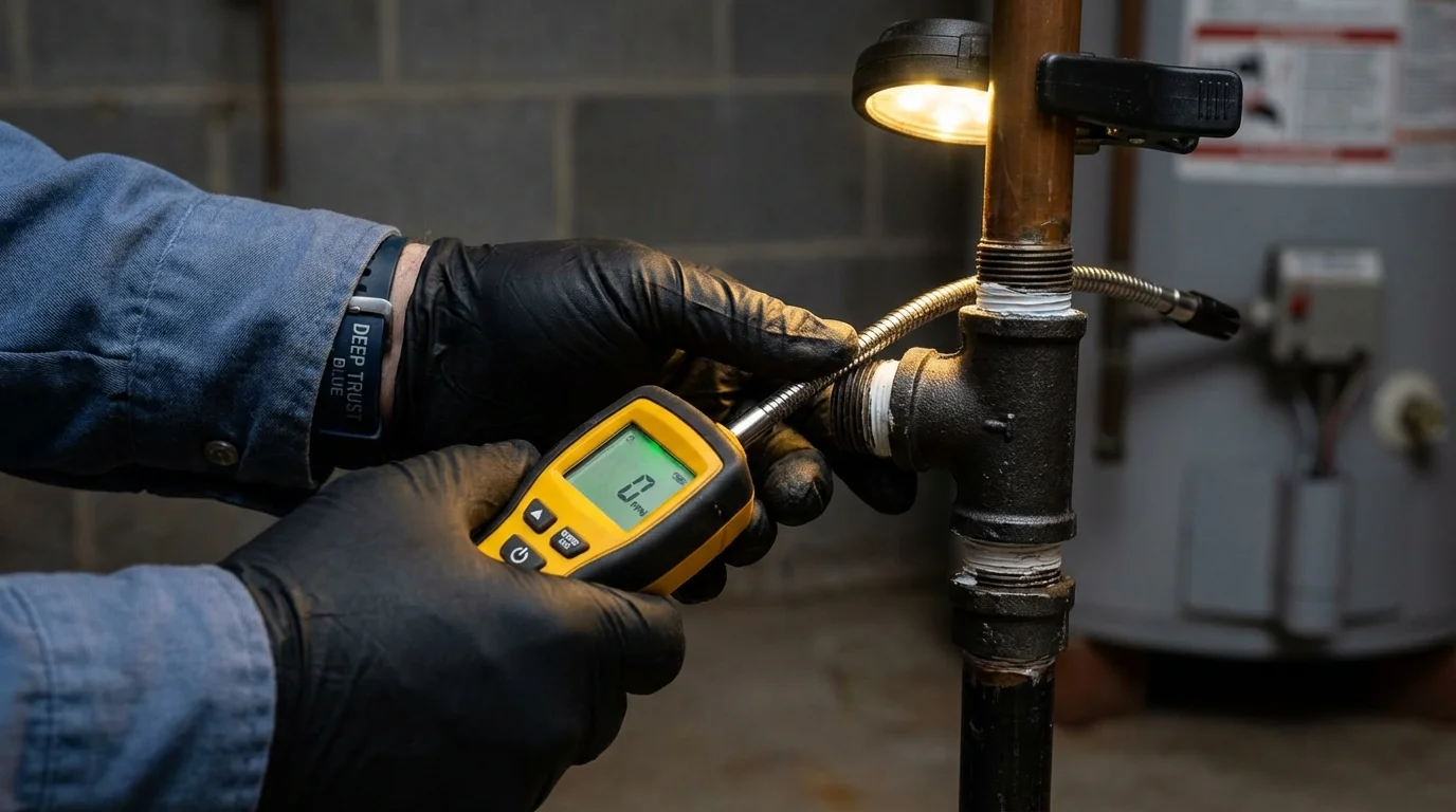 Gas leak detection with electronic sniffer by Johns Plumbing LLC in Kemp