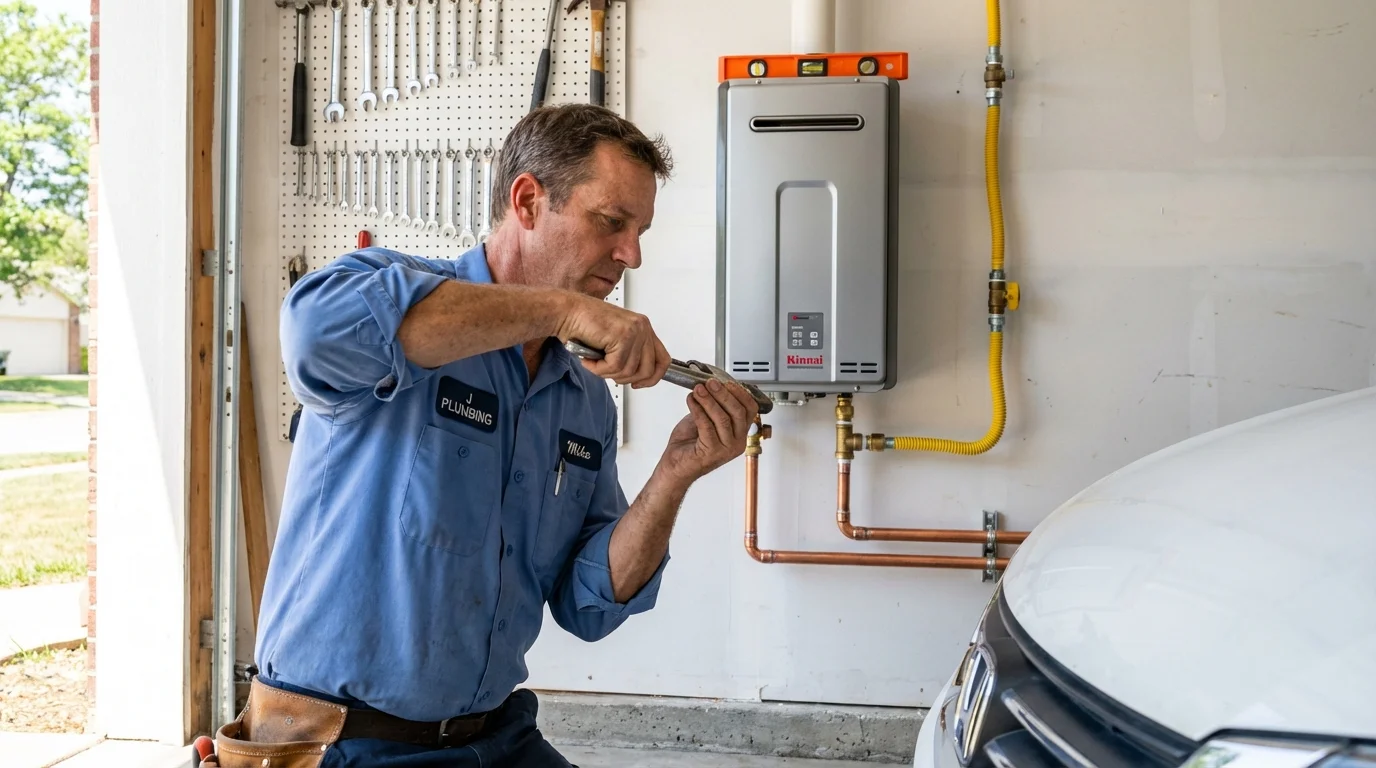 Tankless water heater installation by a Johns Plumbing LLC plumber in Kemp